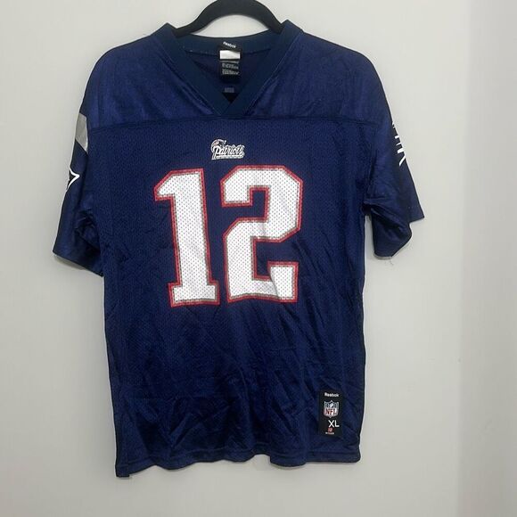 Reebok Mens Blue New England Patriots Tom Brady #12 NFL Football Jersey Medium - Picture 1 of 7